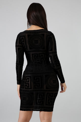 Medallion Maze Sheer Body-Con Dress