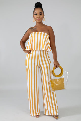 Ruffle Stripe Tube Jumpsuit