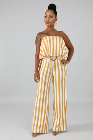 Ruffle Stripe Tube Jumpsuit